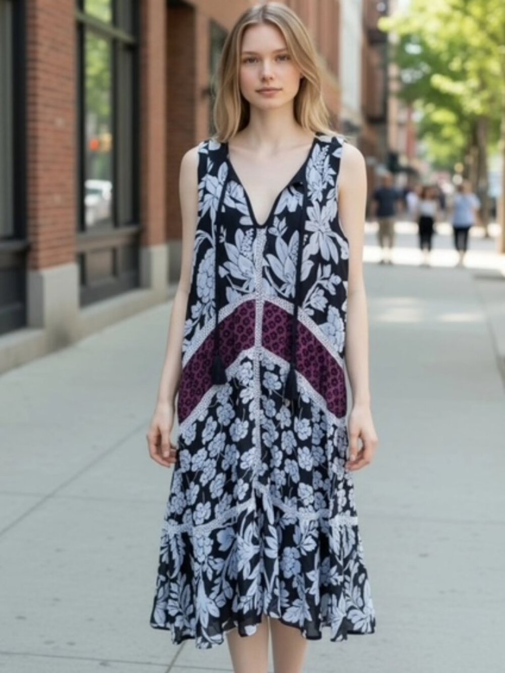LOFT Boho Swing Midi Dress L